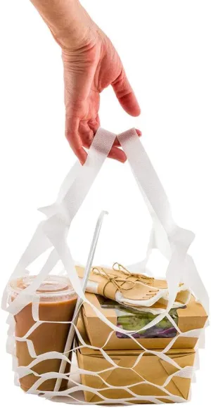 Restaurantware 7.9 Inch Net Bags - Expandable, Disposable, Black Polypropylene Net Market Bags, Honeycomb Design, For Take Out Or Delivery