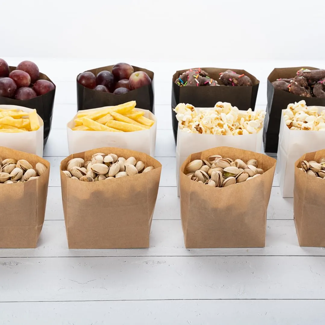 Restaurantware Bag Tek 3.9 x 2.3 x 3.8 Inch Paper Bags For Snacks 100 Small Paper Bags For Foods - Disposable Sustainable Kraft Paper Snack Bags Microwavable Freezable