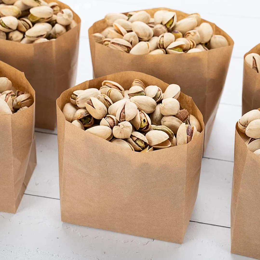Restaurantware Bag Tek 3.9 x 2.3 x 3.8 Inch Paper Bags For Snacks 100 Small Paper Bags For Foods - Disposable Sustainable Kraft Paper Snack Bags Microwavable Freezable