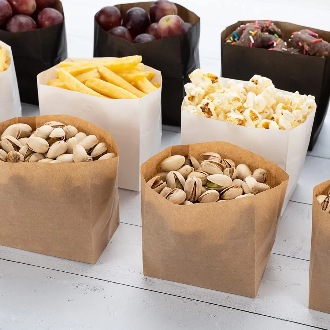 Restaurantware Bag Tek 3.9 x 2.3 x 3.8 Inch Paper Bags For Snacks 100 Small Paper Bags For Foods - Disposable Sustainable Kraft Paper Snack Bags Microwavable Freezable