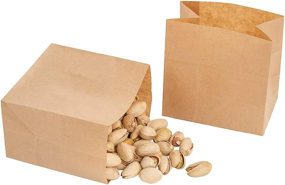Restaurantware Bag Tek 3.9 x 2.3 x 3.8 Inch Paper Bags For Snacks 100 Small Paper Bags For Foods - Disposable Sustainable Kraft Paper Snack Bags Microwavable Freezable