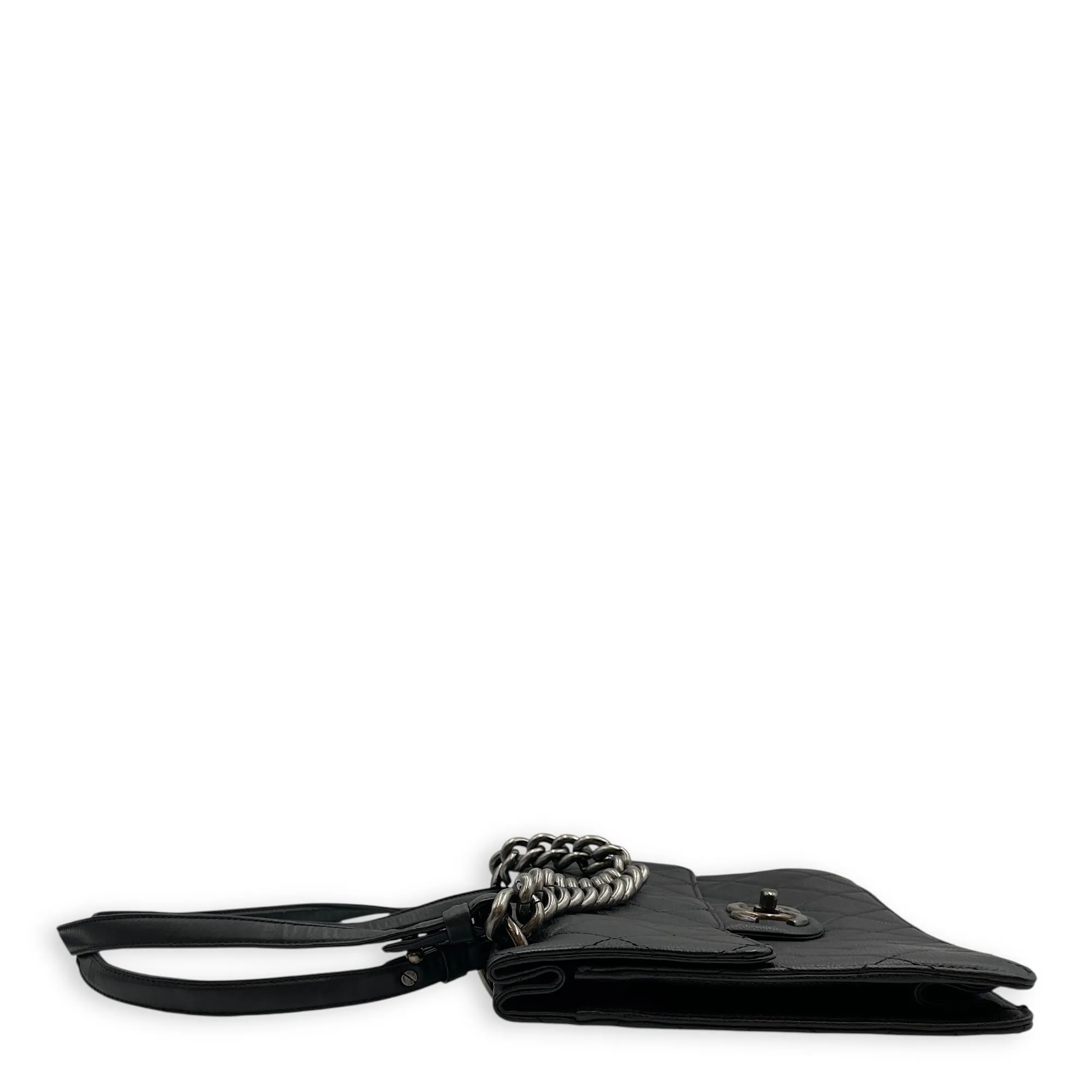 Retro Classic Flap Black Shoulder Bag in Caviar Leather, Ruthenium hardware