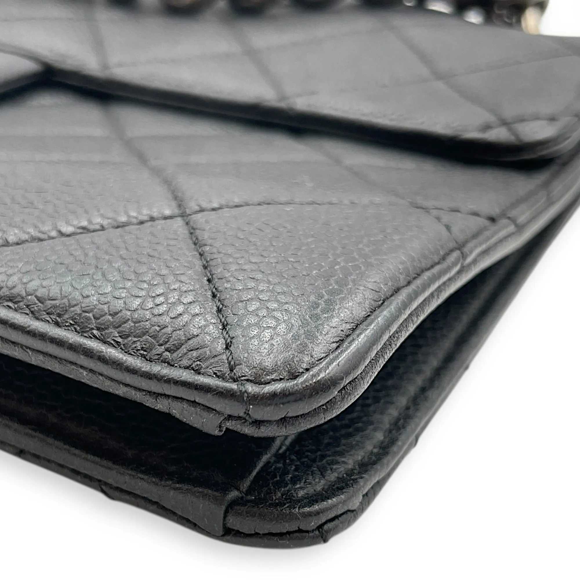 Retro Classic Flap Black Shoulder Bag in Caviar Leather, Ruthenium hardware