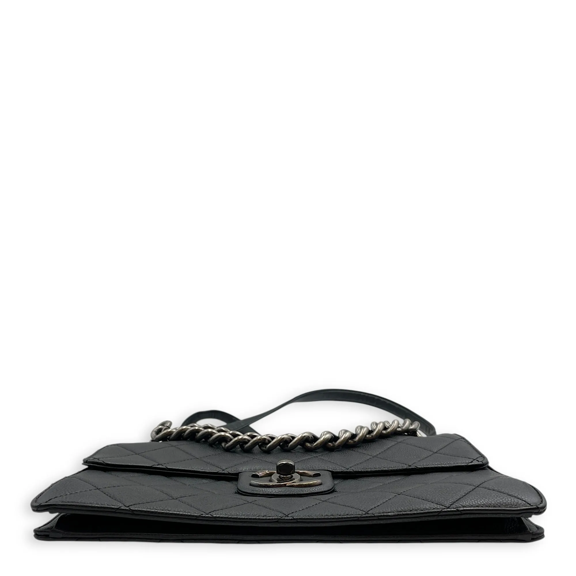 Retro Classic Flap Black Shoulder Bag in Caviar Leather, Ruthenium hardware