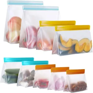Reusable Food Storage Bags Stand Up, 9 Pack Leakproof Gallon Freezer Bags, BPA Free Snack Bags, Reusable Plastic Bags, Diswasher Safe Lunch Sandwich Bags