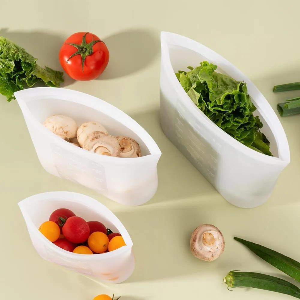Reusable Storage Bag, 12 Pack 100% Silicone Food Storage Bags Stand Up Silicone Zip Lock Bags for Food Container, Freezer Microwave Oven Dishwasher Safe, 4 Large 4 Medium 4 Small, Translucent