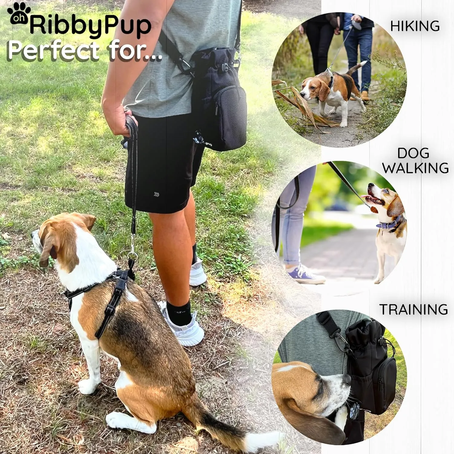 RibbyPup Waterproof Dog Walking Bag with Universal Water Bottle Holder, Built-In Poop Bag Dispenser, Unisex Cross-Body Treat Pouch - Army Green