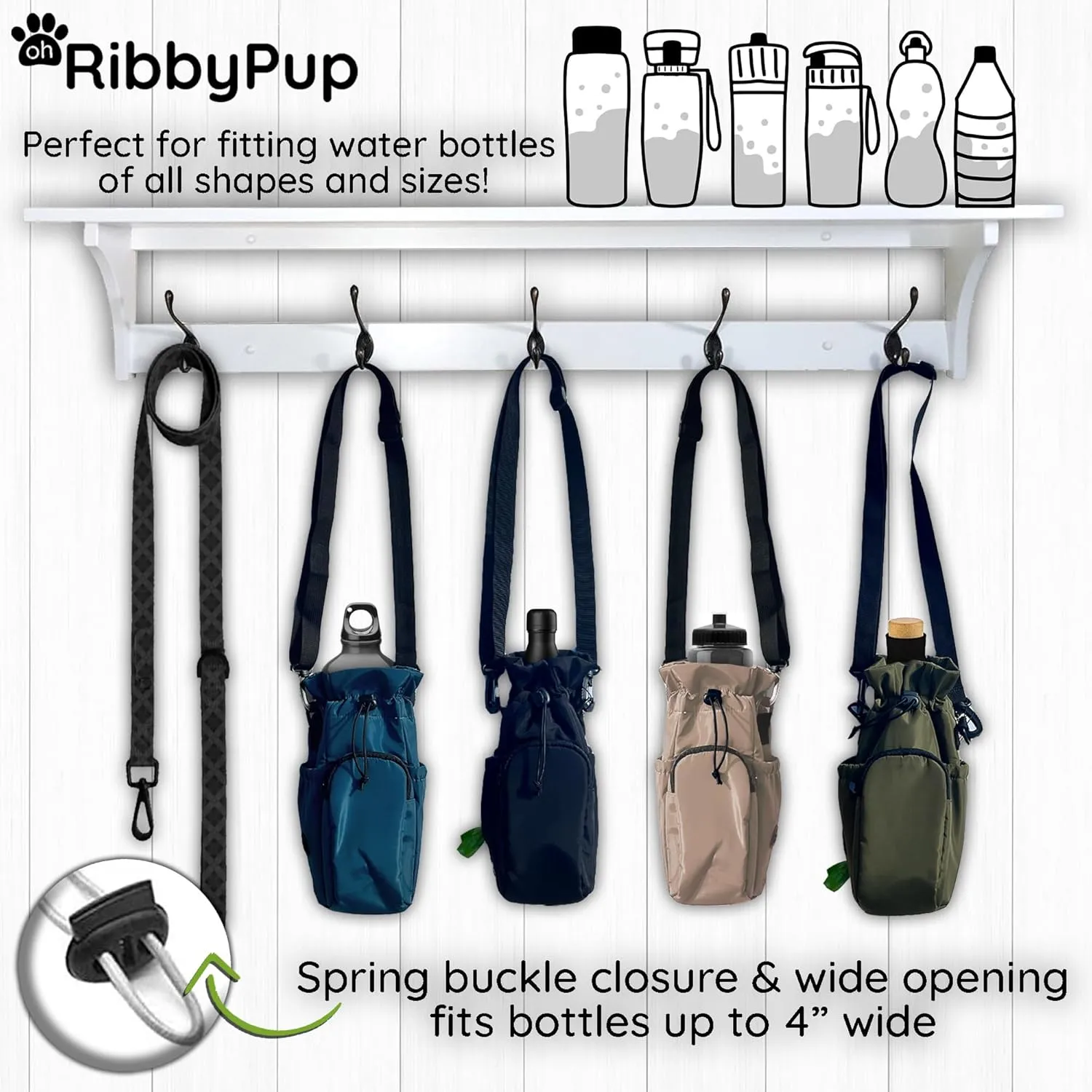 RibbyPup Waterproof Dog Walking Bag with Universal Water Bottle Holder, Built-In Poop Bag Dispenser, Unisex Cross-Body Treat Pouch - Army Green