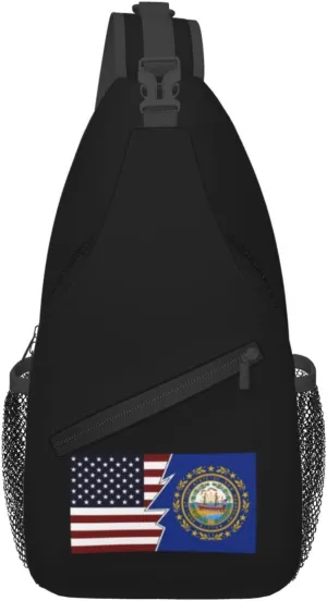 Ripped Style American And Flag Of New Hampshire Crossbody Bags For Women Men Chest Backpack Gym Shoulder Bag Travel Outdoor Sports Casual Crossbody Bags