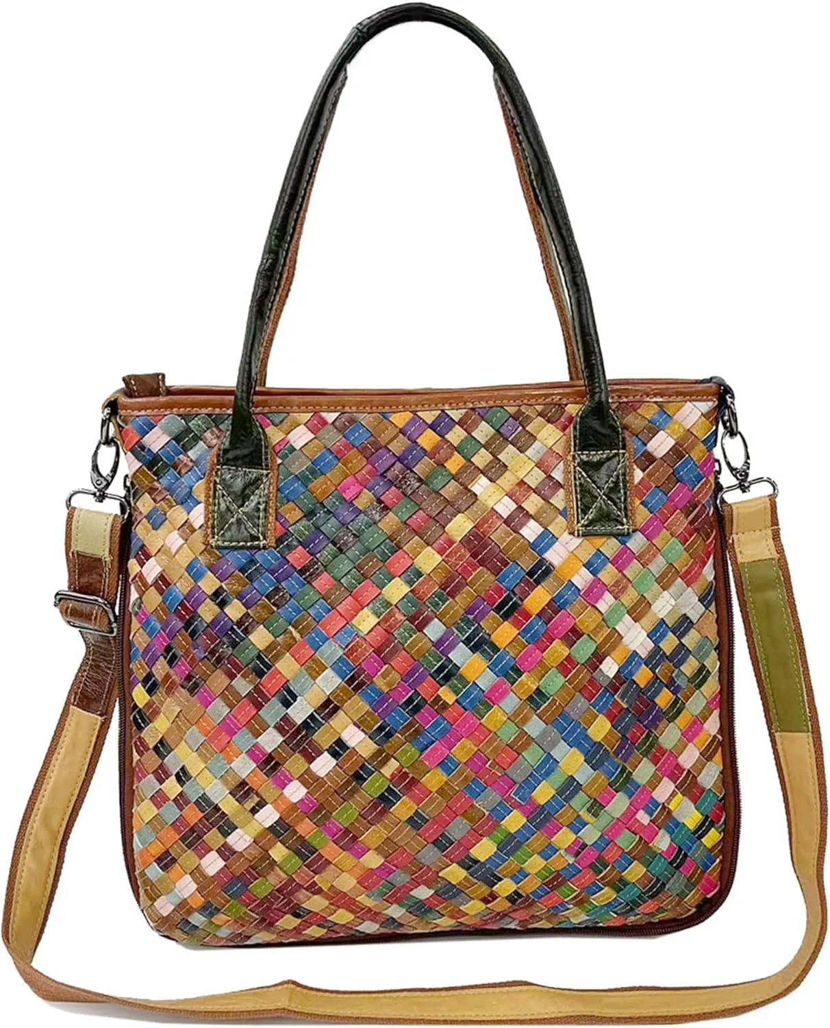 Riutiru Women's Mosaic Style Genuine Leather Handwoven Unique Style Diagonal Shoulder Handbag