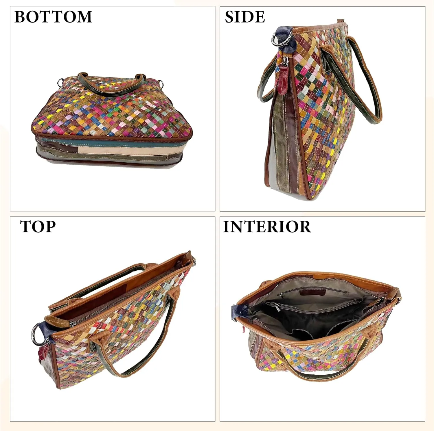 Riutiru Women's Mosaic Style Genuine Leather Handwoven Unique Style Diagonal Shoulder Handbag