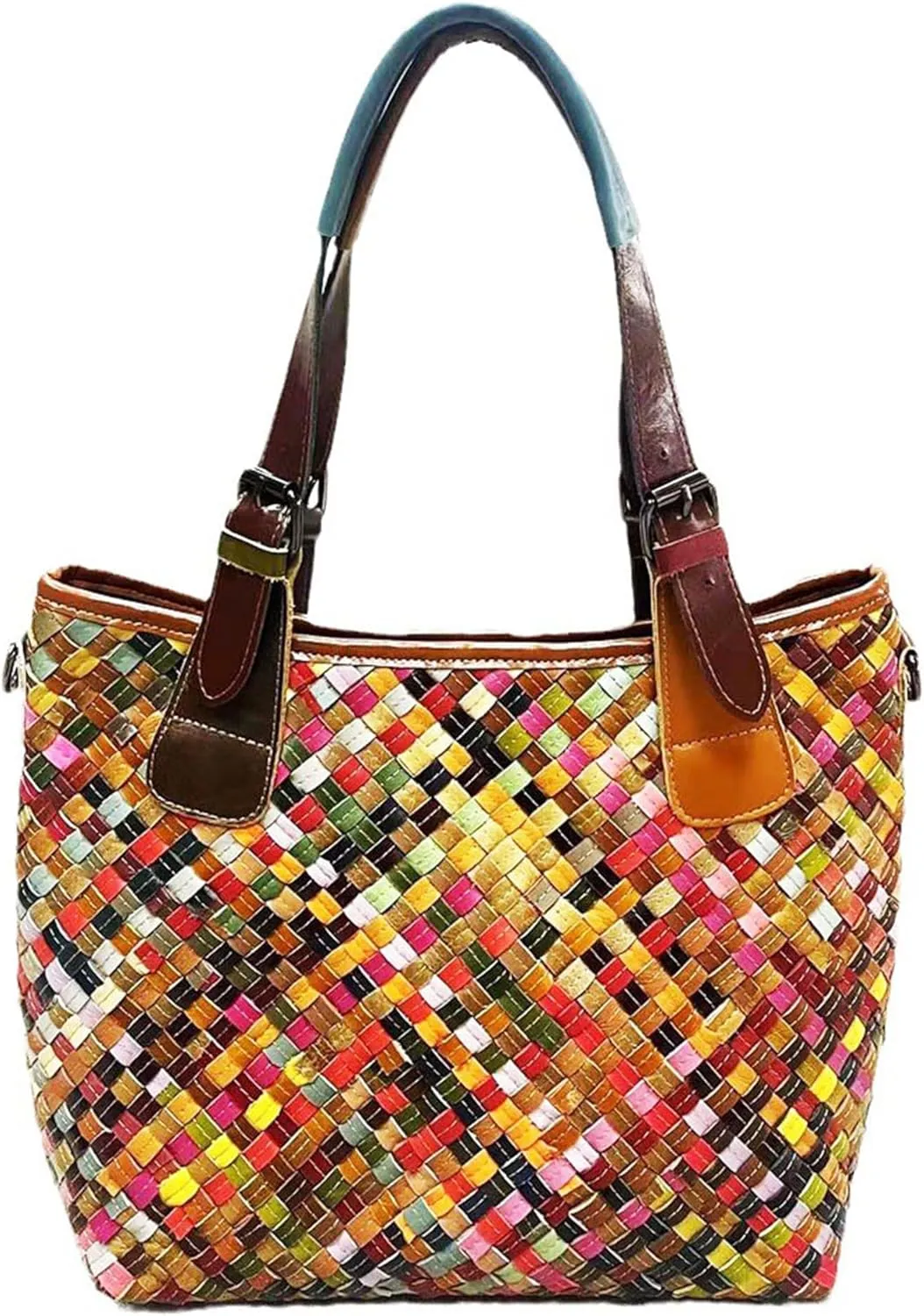 Riutiru Women's Mosaic Style Genuine Leather Handwoven Unique Style Diagonal Shoulder Handbag