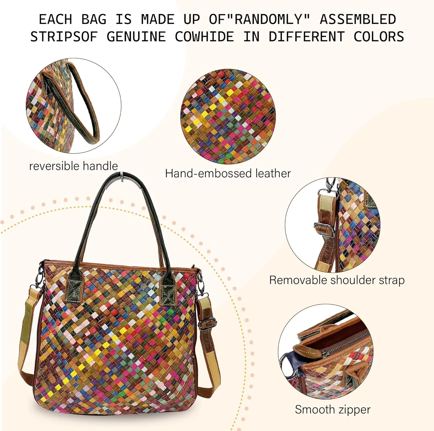 Riutiru Women's Mosaic Style Genuine Leather Handwoven Unique Style Diagonal Shoulder Handbag