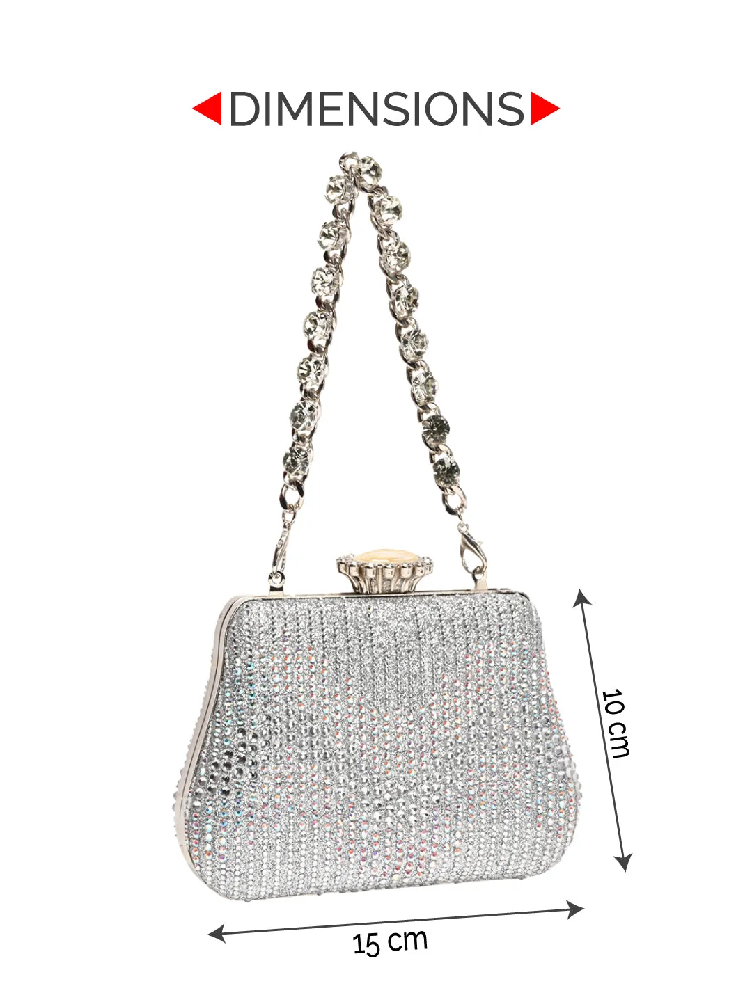 Rocia By Regal Silver Women Patterned Diamond Studded Metal Clutch