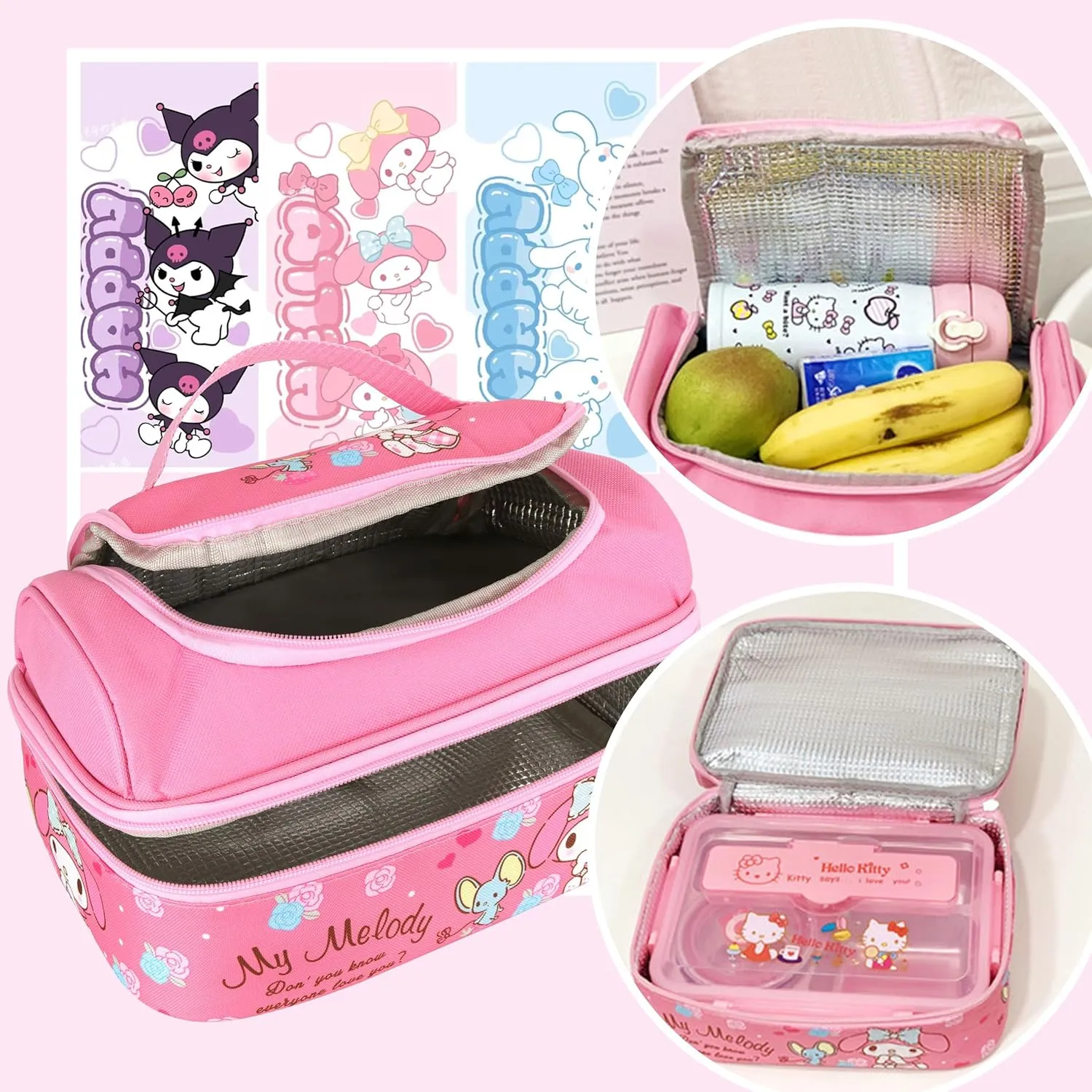 Roffatide Anime Lunch Bag for Man Woman Leakproof Large Compartment Lunch Container Tote for Work Travel with (spoon fork) D
