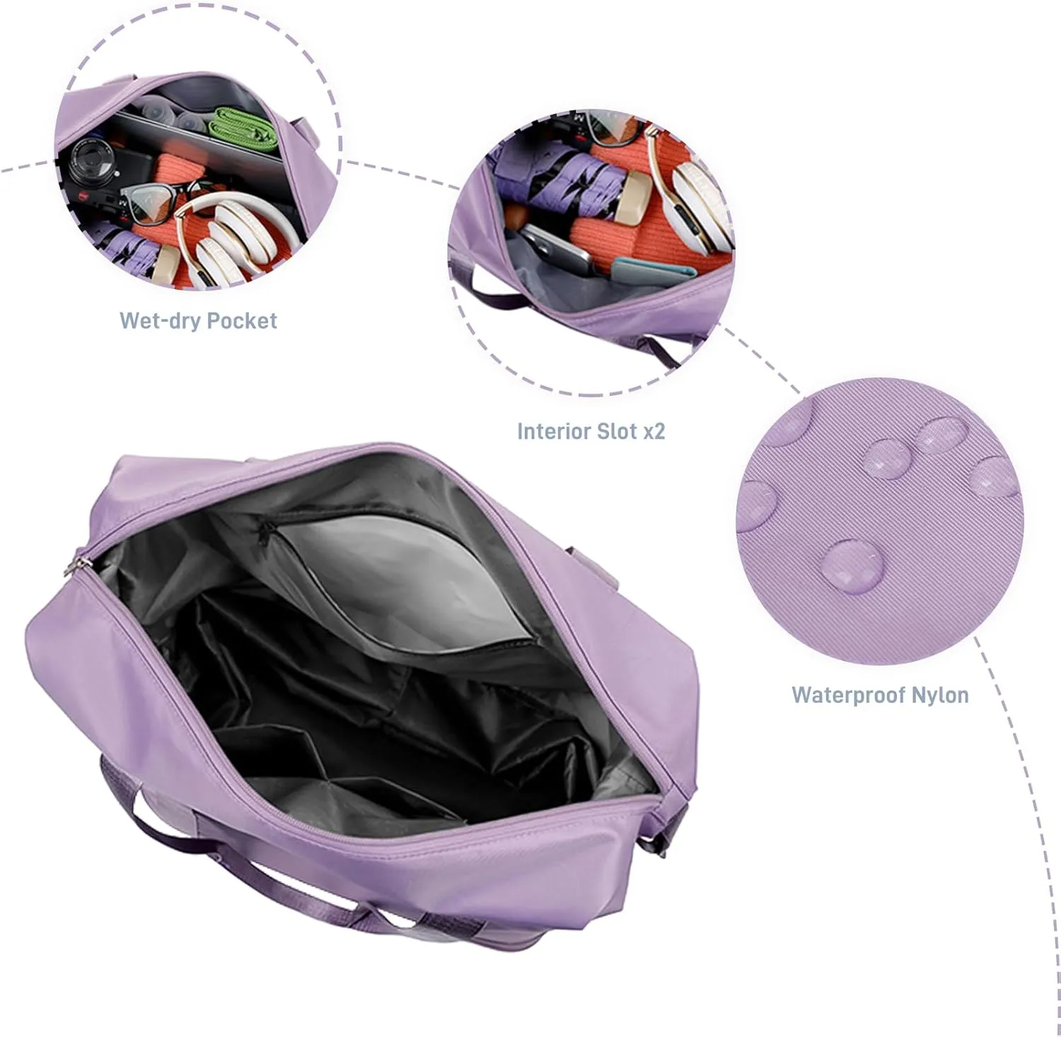 Rolling Duffle Bag with Wheels and Handle, Expandable Travel Duffel Bag, Foldable Roller Bag, Carry on Rolling Tote Bag, Detachable Wheeled Duffle, Garment Bag, Luggage Bag, Weekend Bag, Purple