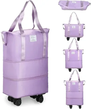 Rolling Duffle Bag with Wheels, Expandable Foldable Duffle Bag with Wheels and Handle for Travel, Rolling Luggage bag Carry on Duffel Bag, Wheeled Travel Duffle Bag, Large Weekend Bag, Purple, L