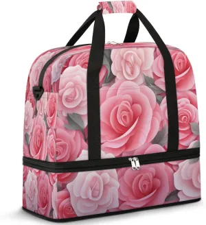 Rose Garden Elegance Travel Duffel Bag, Travel Essentials, Gym Bag for Women, Weekender Overnight Bag With Shoes Compartment, Carry On Bags for Airplanes