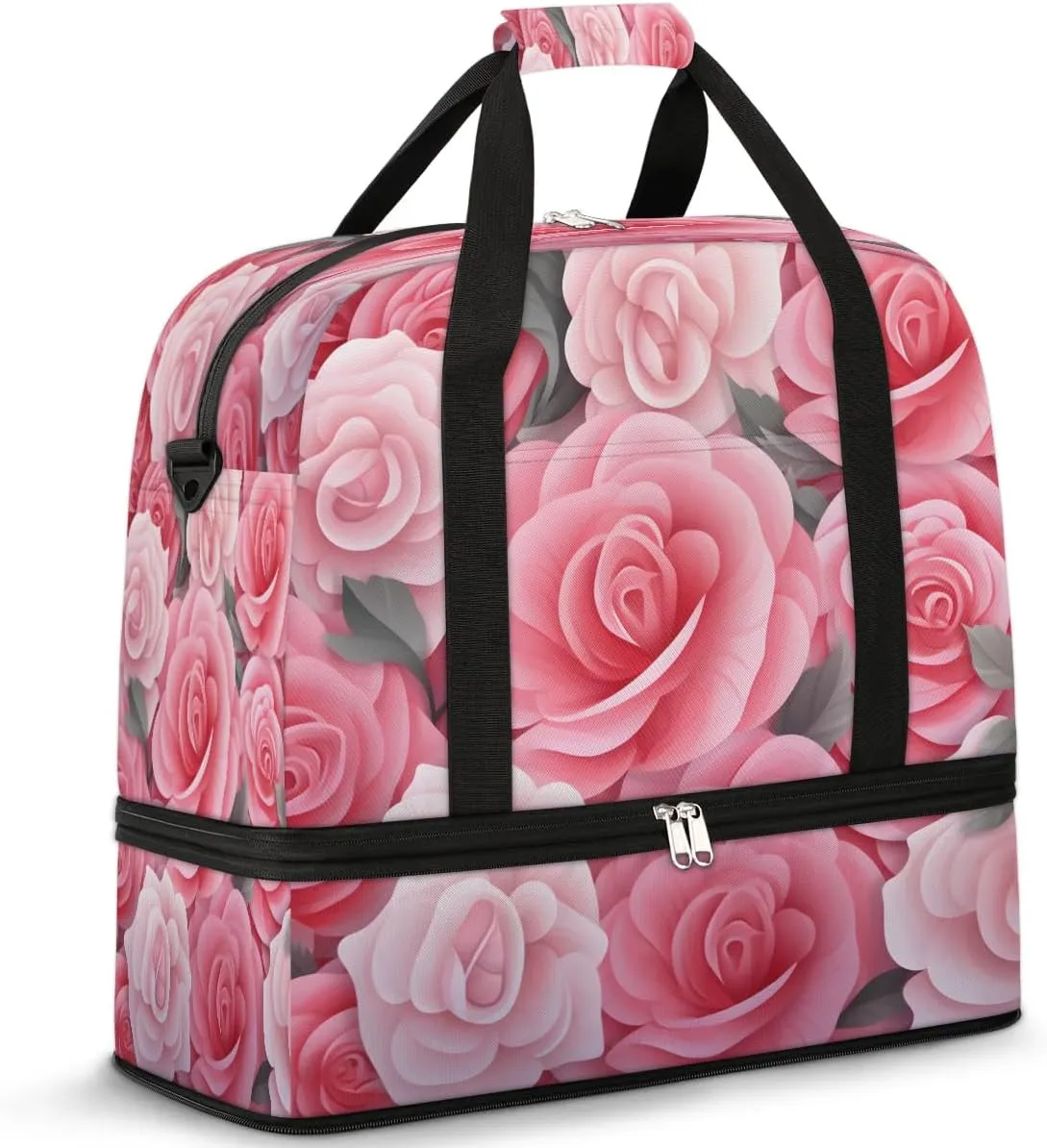 Rose Garden Elegance Travel Duffel Bag, Travel Essentials, Gym Bag for Women, Weekender Overnight Bag With Shoes Compartment, Carry On Bags for Airplanes