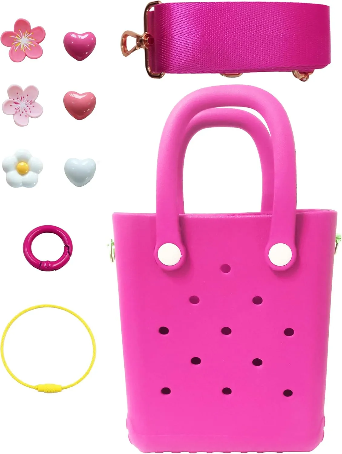Rubber Beach Bag with Strap, Bitty EVA Tote Bag with 6 Charms