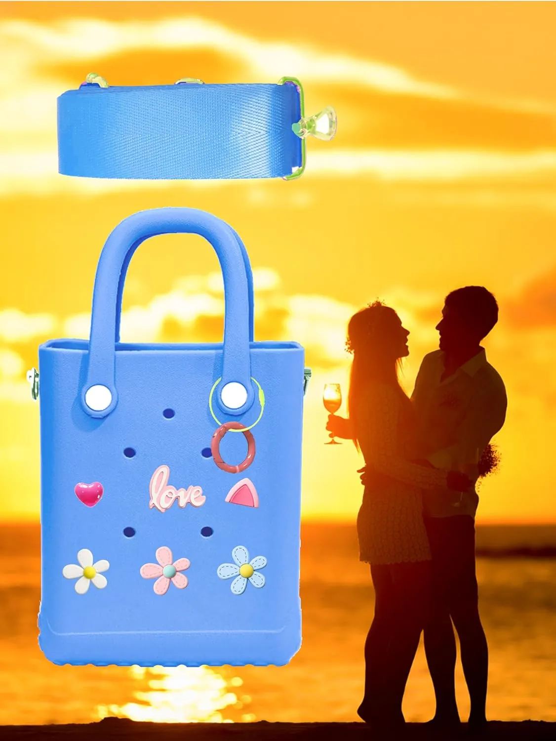 Rubber Beach Bag with Strap, Bitty EVA Tote Bag with 6 Charms