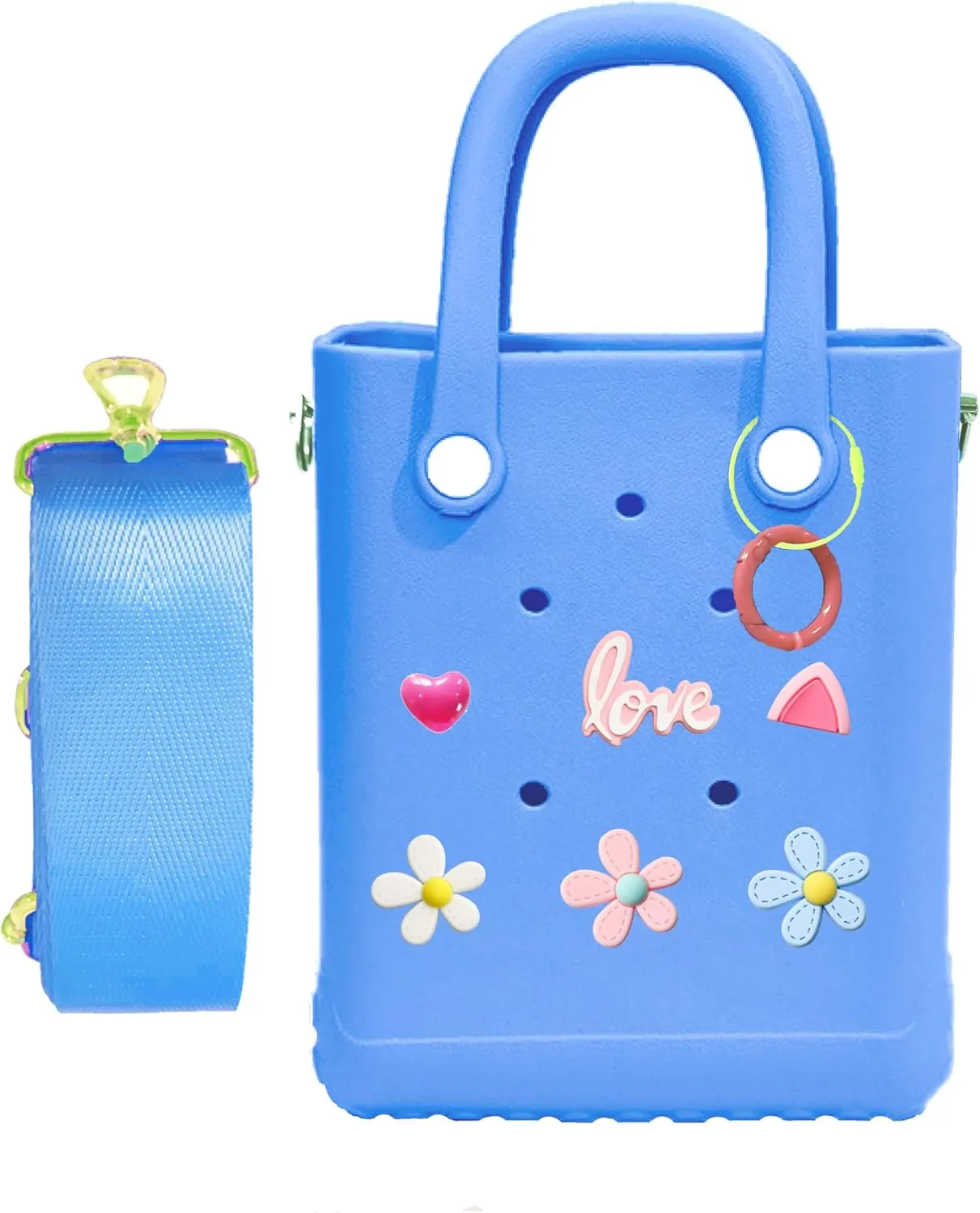 Rubber Beach Bag with Strap, Bitty EVA Tote Bag with 6 Charms