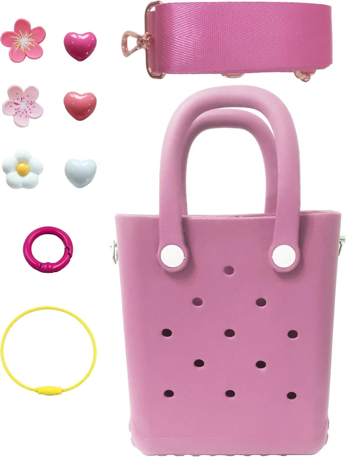 Rubber Beach Bag with Strap, Bitty EVA Tote Bag with 6 Charms