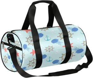 Rudder Jellyfish Anchor Sports Gym Bag Duffel Bags Workout Lightweight Shoulder Weekender Bag Travel Duffel Bag for Men Women(Ocean Theme)
