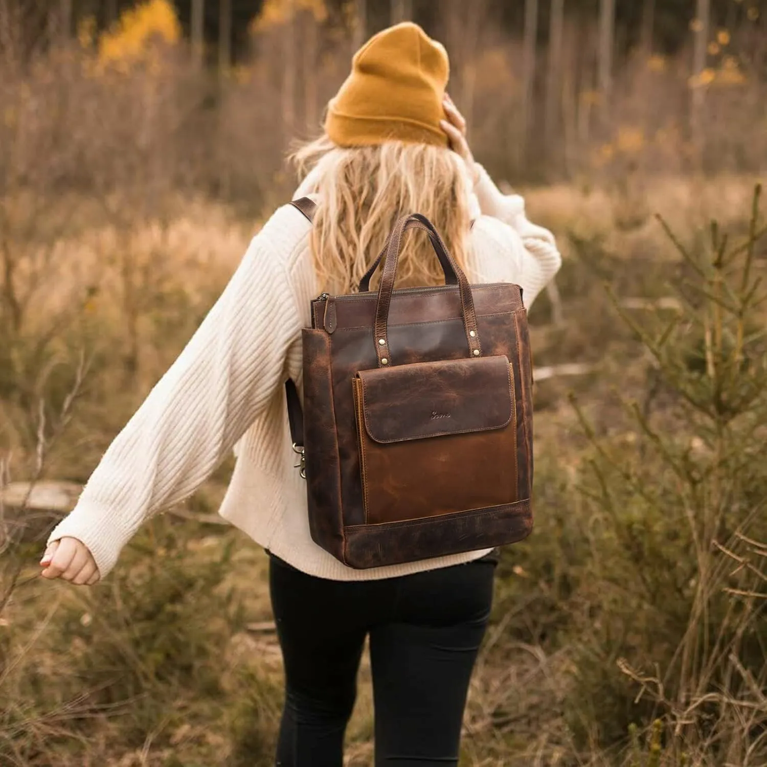 S-ZONE Genuine Leather Backpack Purse for Women Men Vintage Rucksack Handbag Travel Daypack