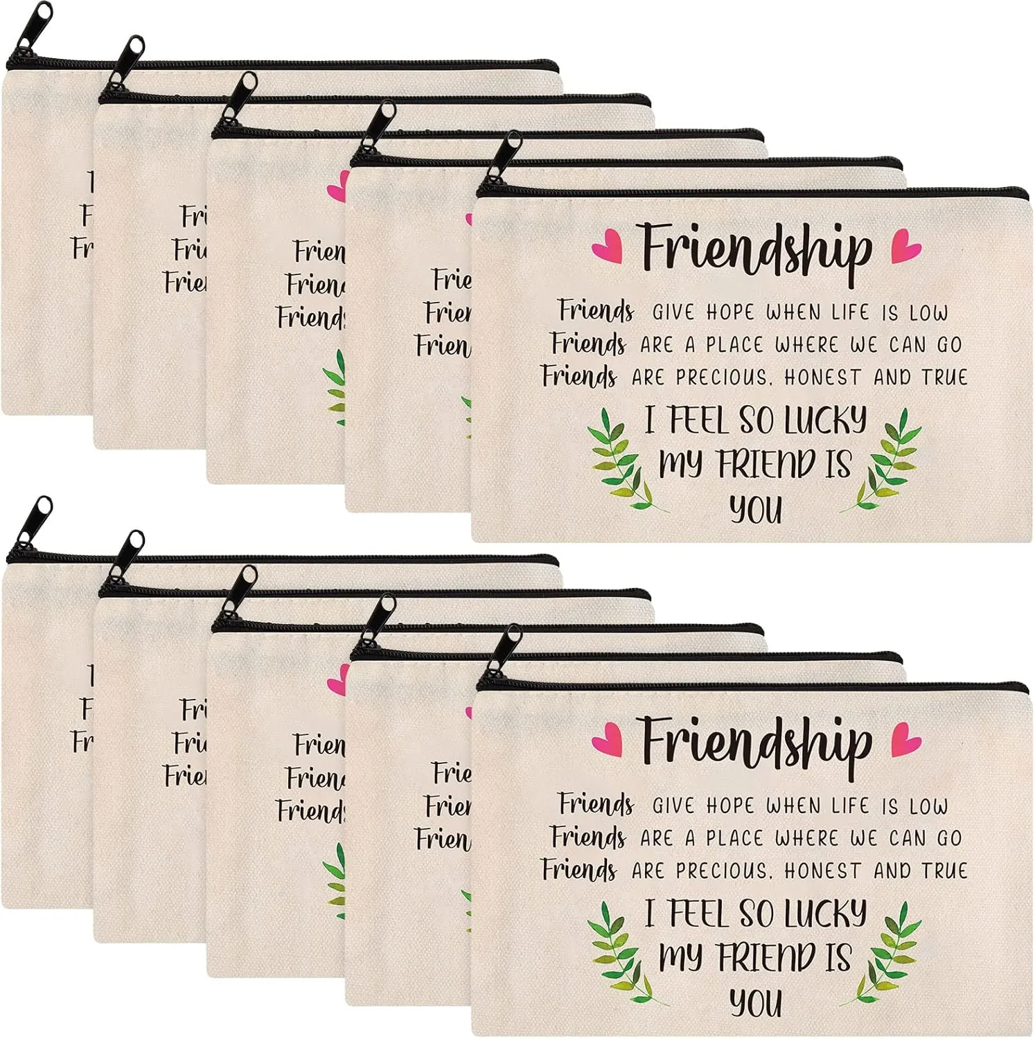 Saintrygo 10 Pieces Friendship Gifts for Women Good Friend Cosmetic Bags Funny Long Distance Friendship Makeup Bags Christmas Gift Travel Toiletry Makeup Zipper Pouch for BFF Soul Sister(Leaf Style)