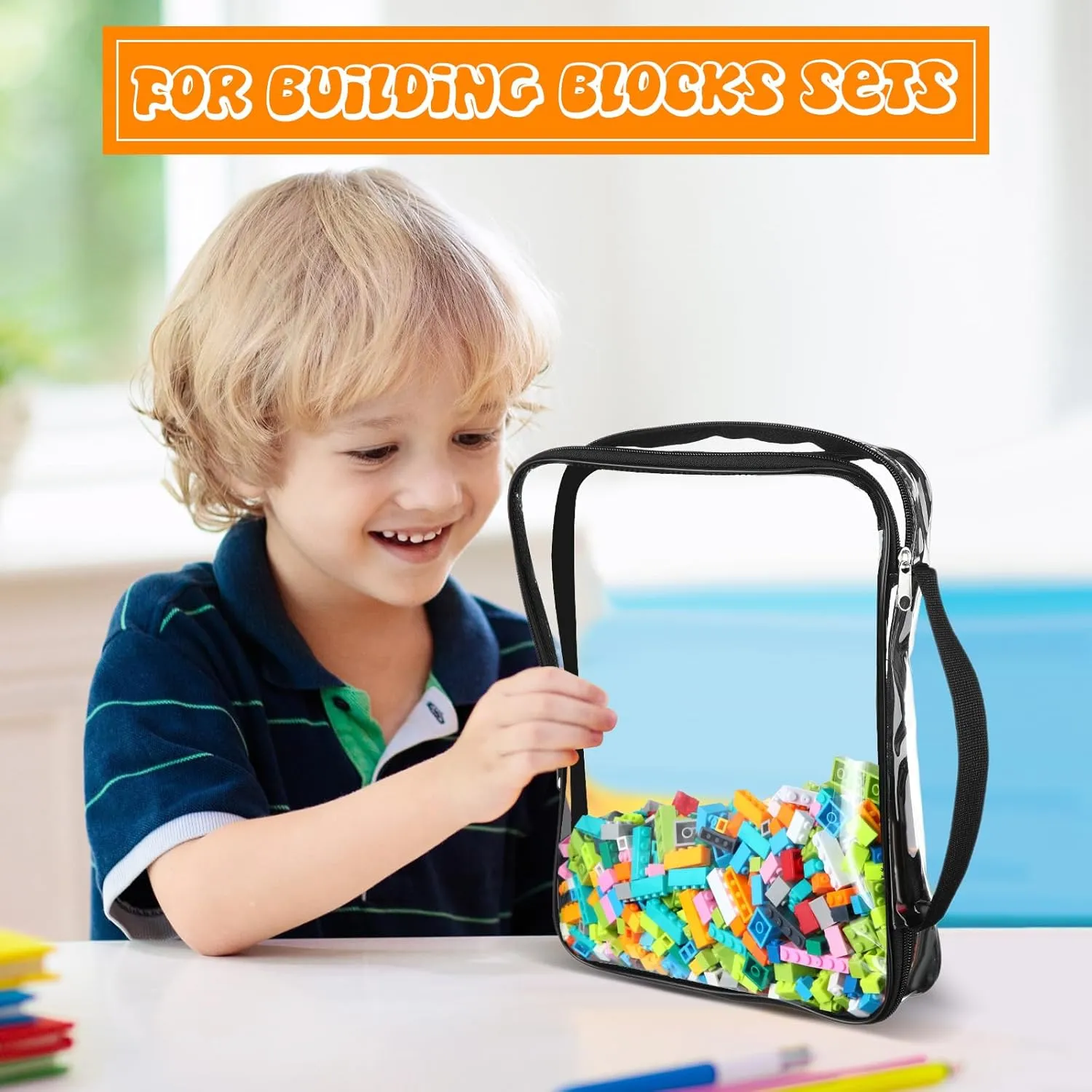 Sanwuta 6 Packs Toy Storage Bags, PVC Organizing Case Bags with Zipper, Waterproof Toy Container for Board Games, Building Blocks, Puzzles, Small Toys and Kids Books(Large, Small,Clear)