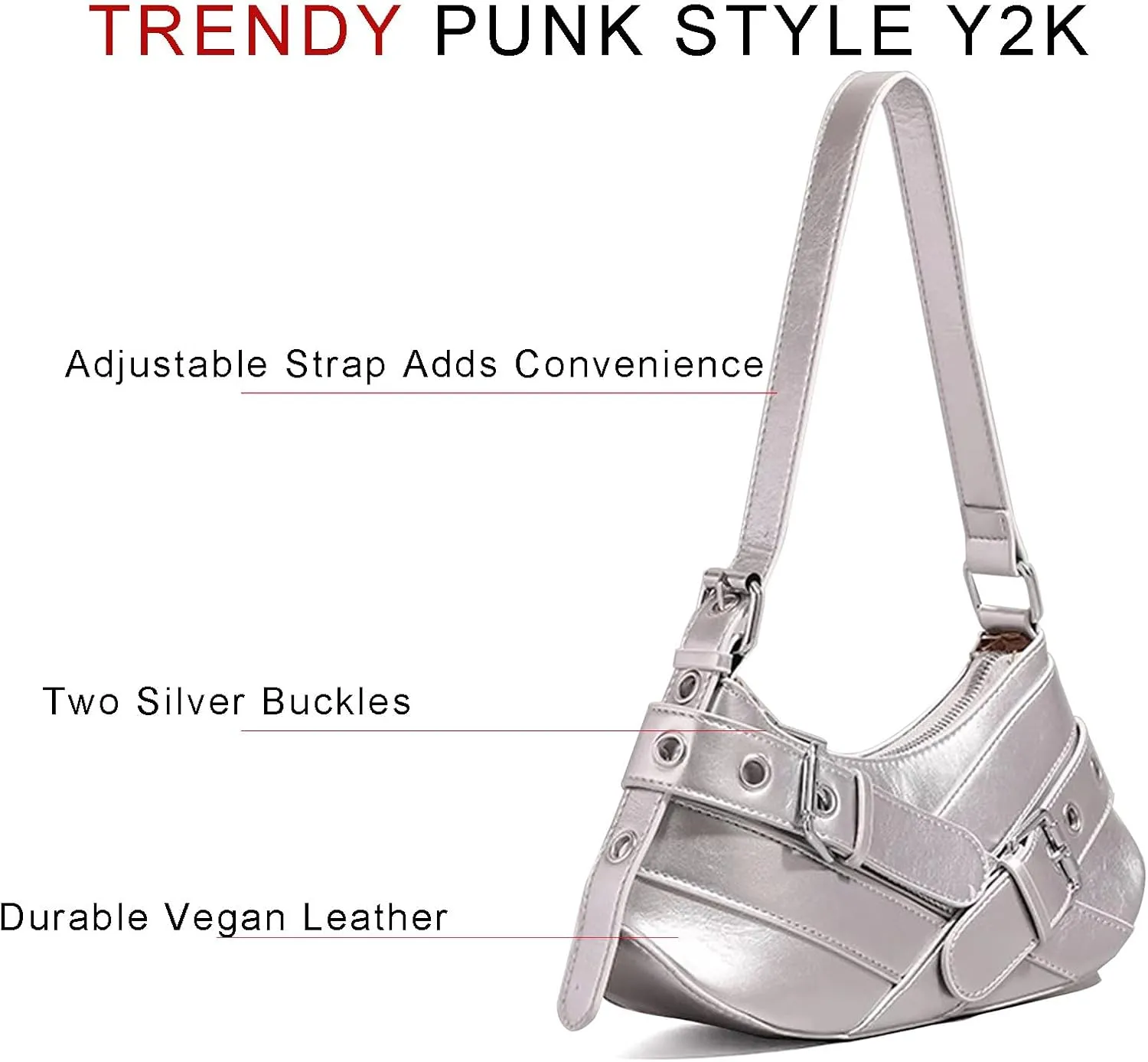 Sanxine Shoulder Bag for Women Y2k Small Purse Designer Punk Style Hobo Handbags Vegan Leather Trendy Crescent Bags