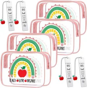 Sasylvia 8 Pcs Teacher Appreciation Gift Set Teacher Cosmetic Bag Waterproof Clear Makeup Bag Accessories Teacher Gifts from Students Graduation Birthday Gifts for Women (Bookmark Style)