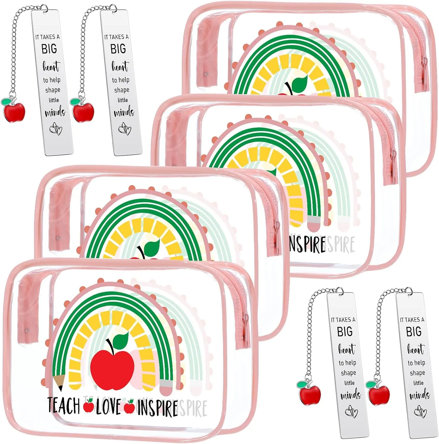 Sasylvia 8 Pcs Teacher Appreciation Gift Set Teacher Cosmetic Bag Waterproof Clear Makeup Bag Accessories Teacher Gifts from Students Graduation Birthday Gifts for Women (Bookmark Style)
