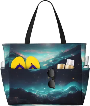 Science Fiction Stars It is a large-capacity beach travel bag made of 100% polyester and has 7 pockets that can hold a lot of items.