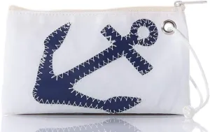 Sea Bags Navy Anchor Zip Top Wristlet - Recycled Sailcloth - Nautical - 8'L x 5'H
