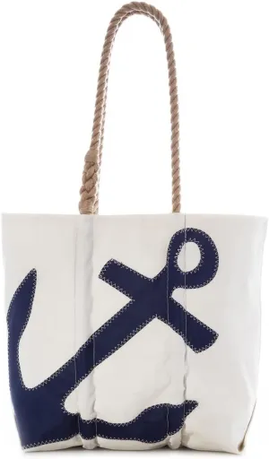 Sea Bags Recycled Sail Cloth Navy Anchor Medium Tote Travel Tote Bag, Carry On Bag, Tote Bag for Work Hemp Rope Handles