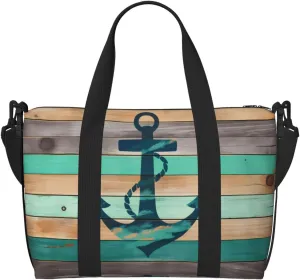 Sea Ship Anchor Travel Duffel Bags for Women Men, Sports Training Gym Bag Dance Bag with Adjustable Shoulder Strap Old Wood Weekender Overnight Bag