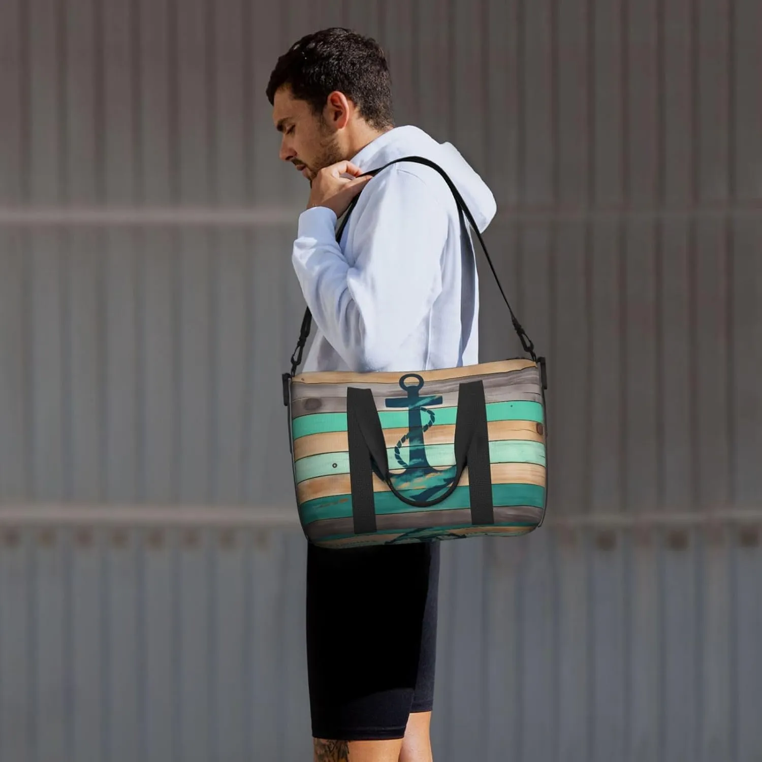 Sea Ship Anchor Travel Duffel Bags for Women Men, Sports Training Gym Bag Dance Bag with Adjustable Shoulder Strap Old Wood Weekender Overnight Bag