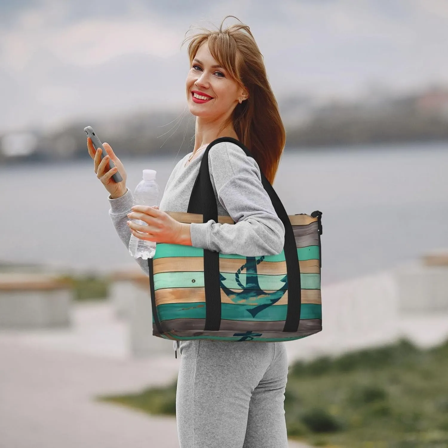 Sea Ship Anchor Travel Duffel Bags for Women Men, Sports Training Gym Bag Dance Bag with Adjustable Shoulder Strap Old Wood Weekender Overnight Bag