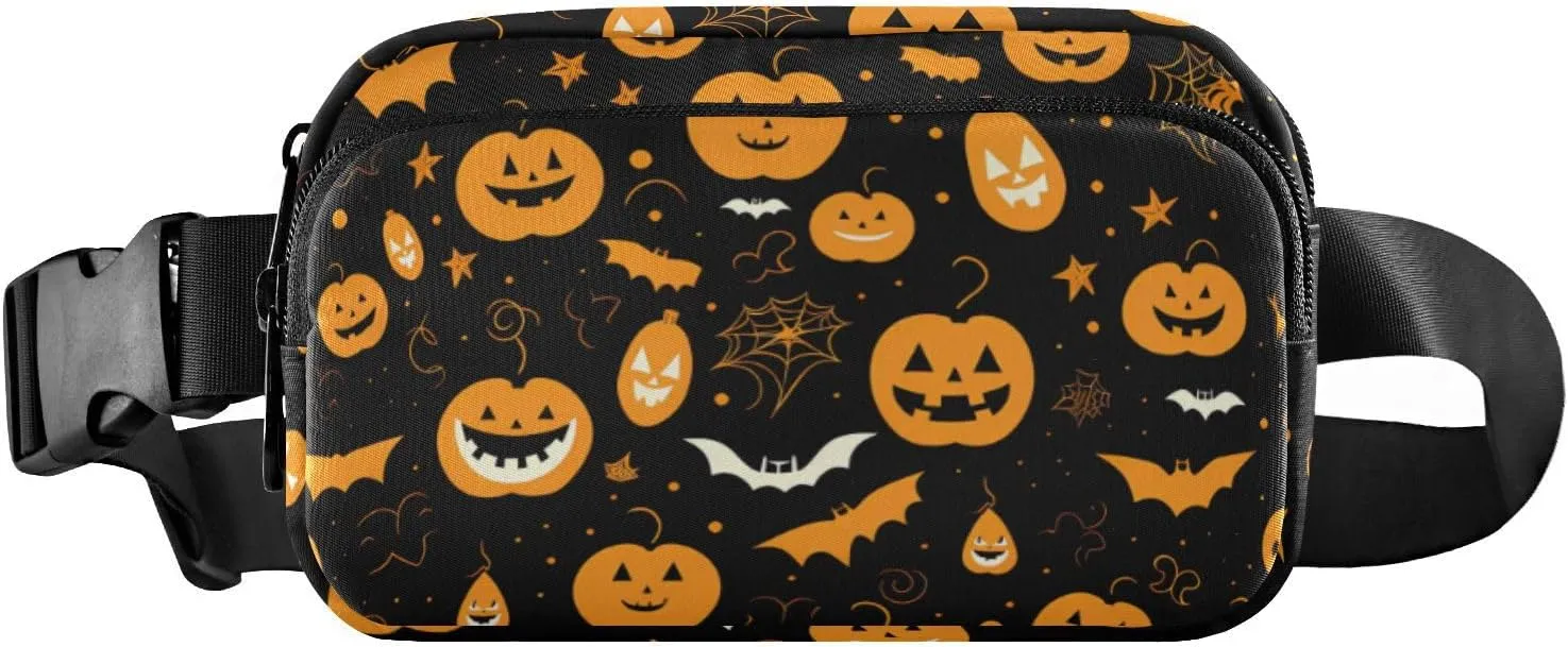 senya Halloween Pumpkin Bat Spider Web Fanny Pack Crossbody Bags for Women Belt Bag Running Waist Bag with Adjustable Strap