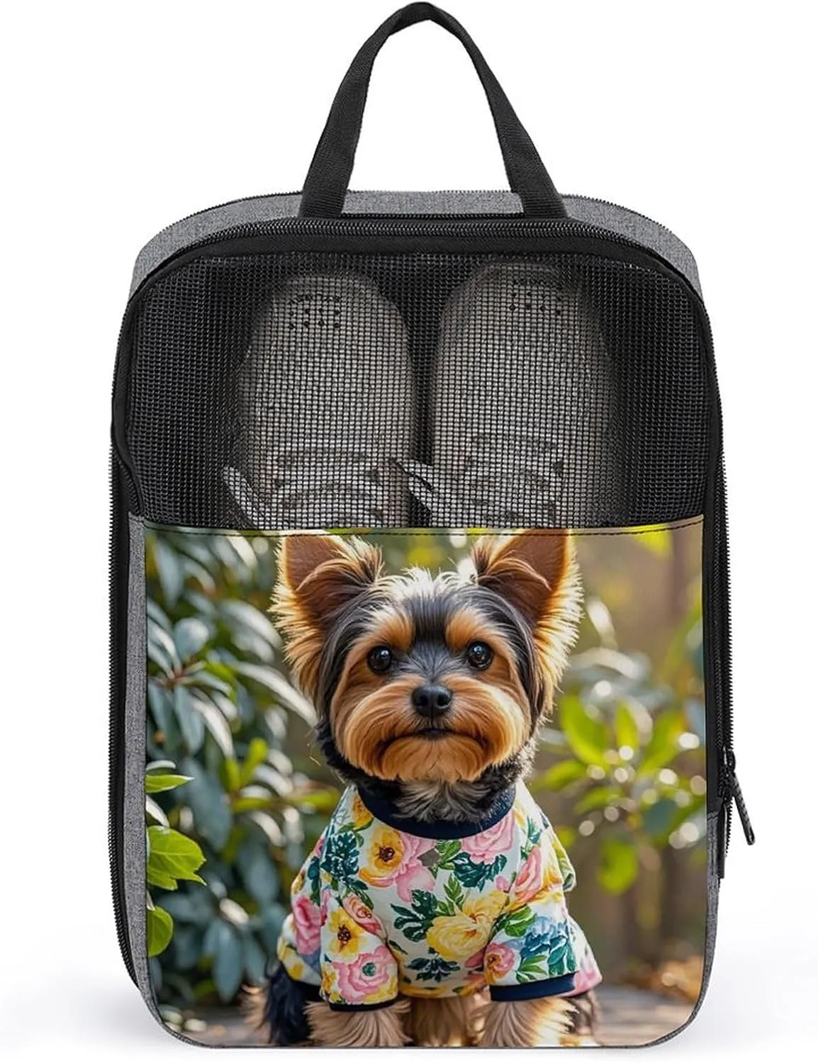 Shoe Organizer with Handle Travel Bags Travel Gifts Yorkie Floral Printed Shoe Bags for Travel Home Storage