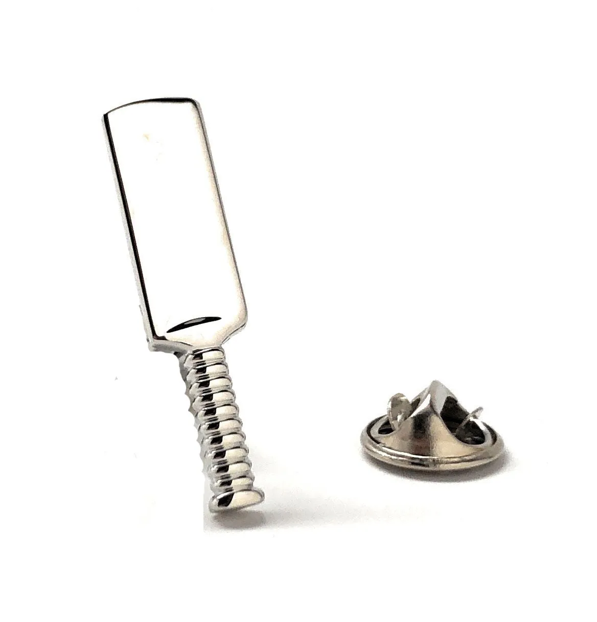 Silver Cricket Bat Lapel Pin | Premium Enamel Pin for Cricket Enthusiasts