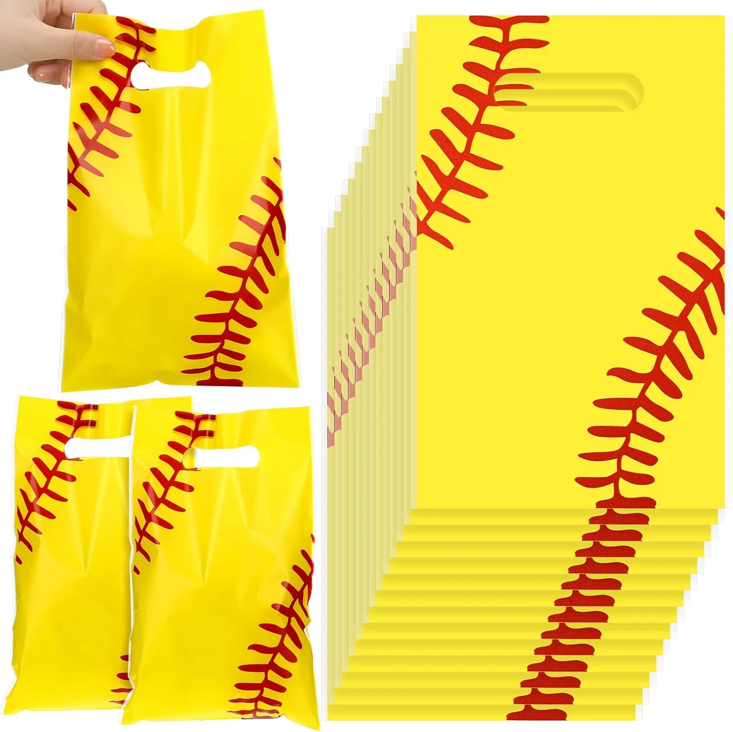 Sinmoe 50 Pcs Softball Goodie Bags Treat Candy Plastic Softball Theme Gift Bag Party Supplies for Birthday Party Decorations (6.4 x 10 In)