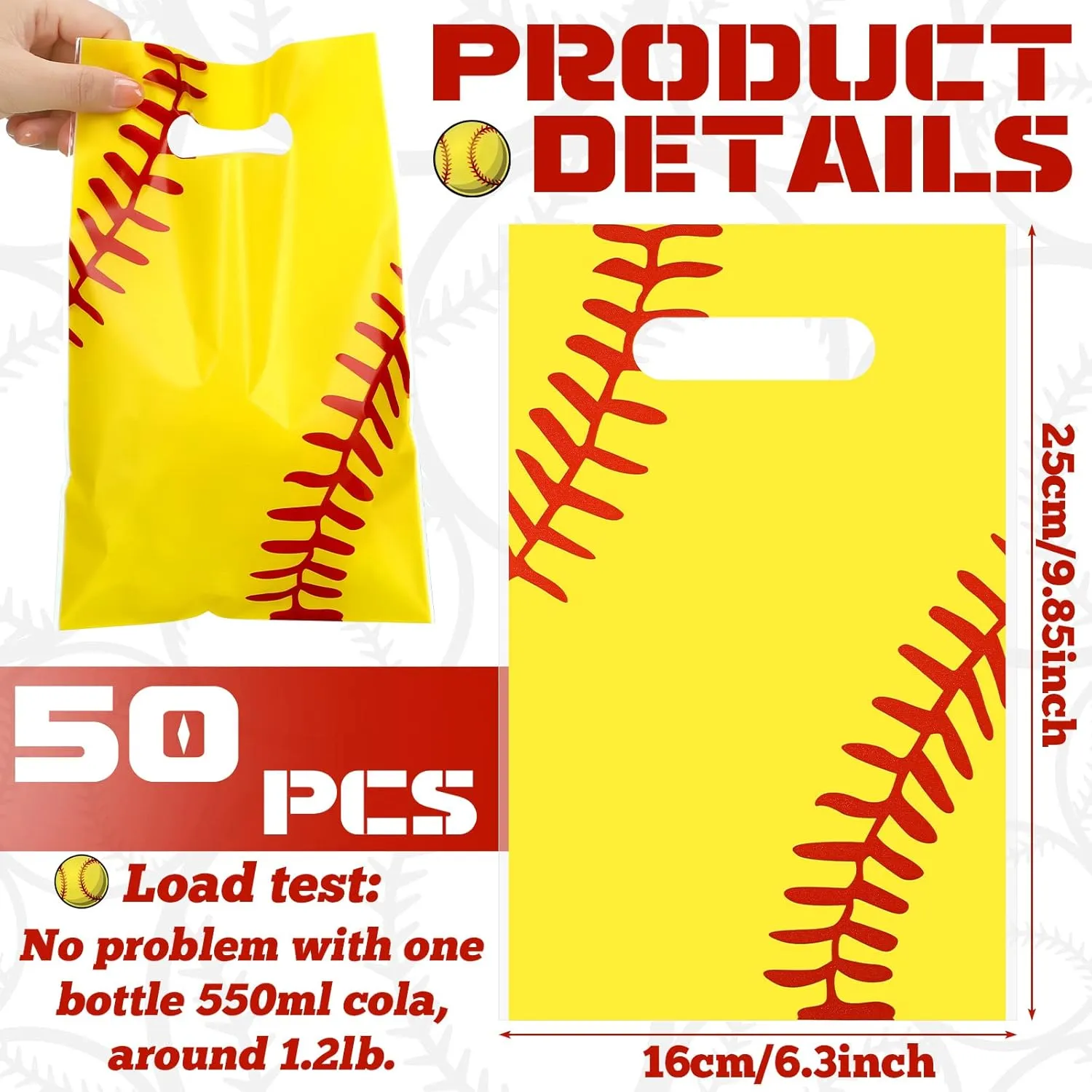 Sinmoe 50 Pcs Softball Goodie Bags Treat Candy Plastic Softball Theme Gift Bag Party Supplies for Birthday Party Decorations (6.4 x 10 In)