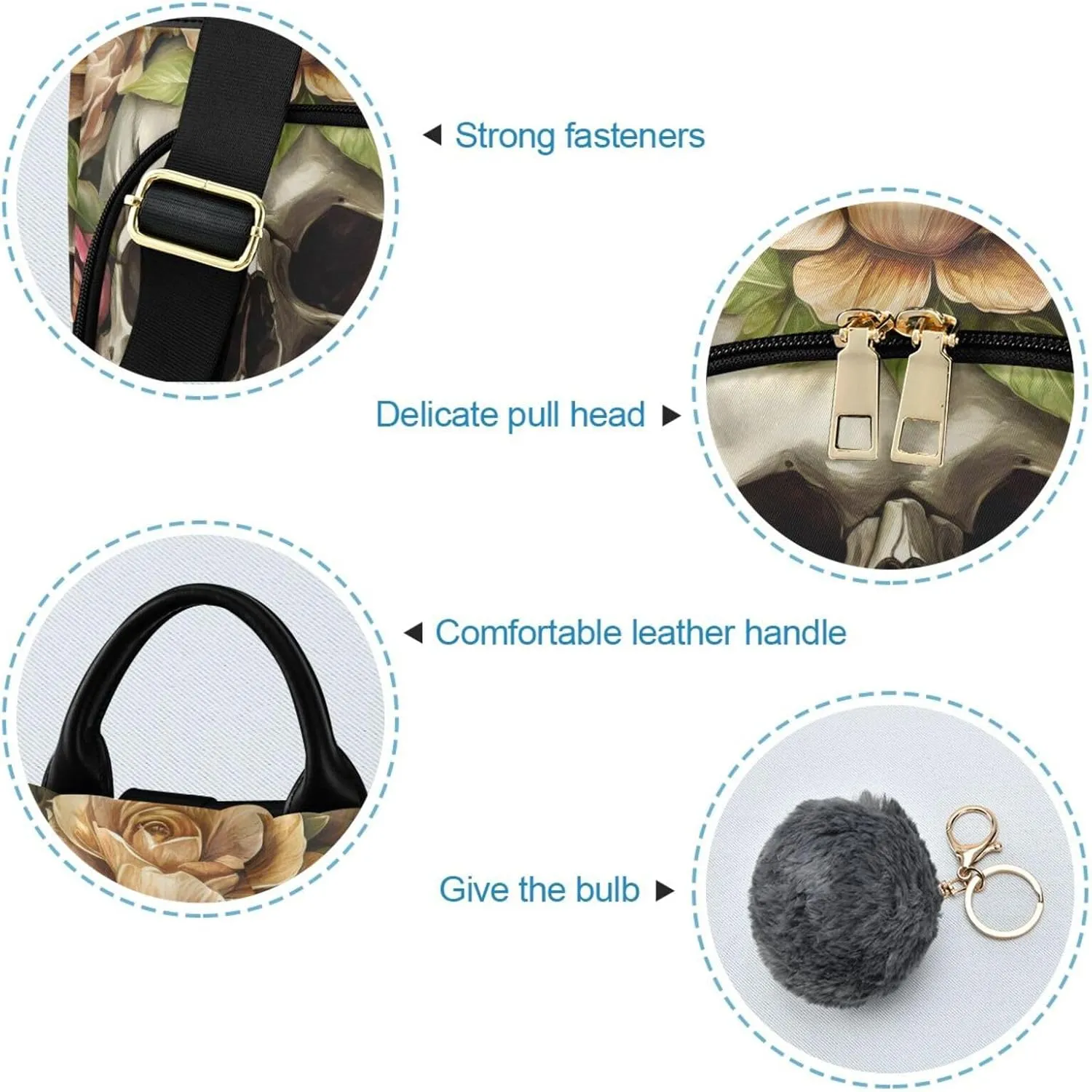 Skull & Flower Backpack for Women Anti Theft Large Fashion Travel Shoulder Bags Ladies Multiple Pockets Handbags Purse
