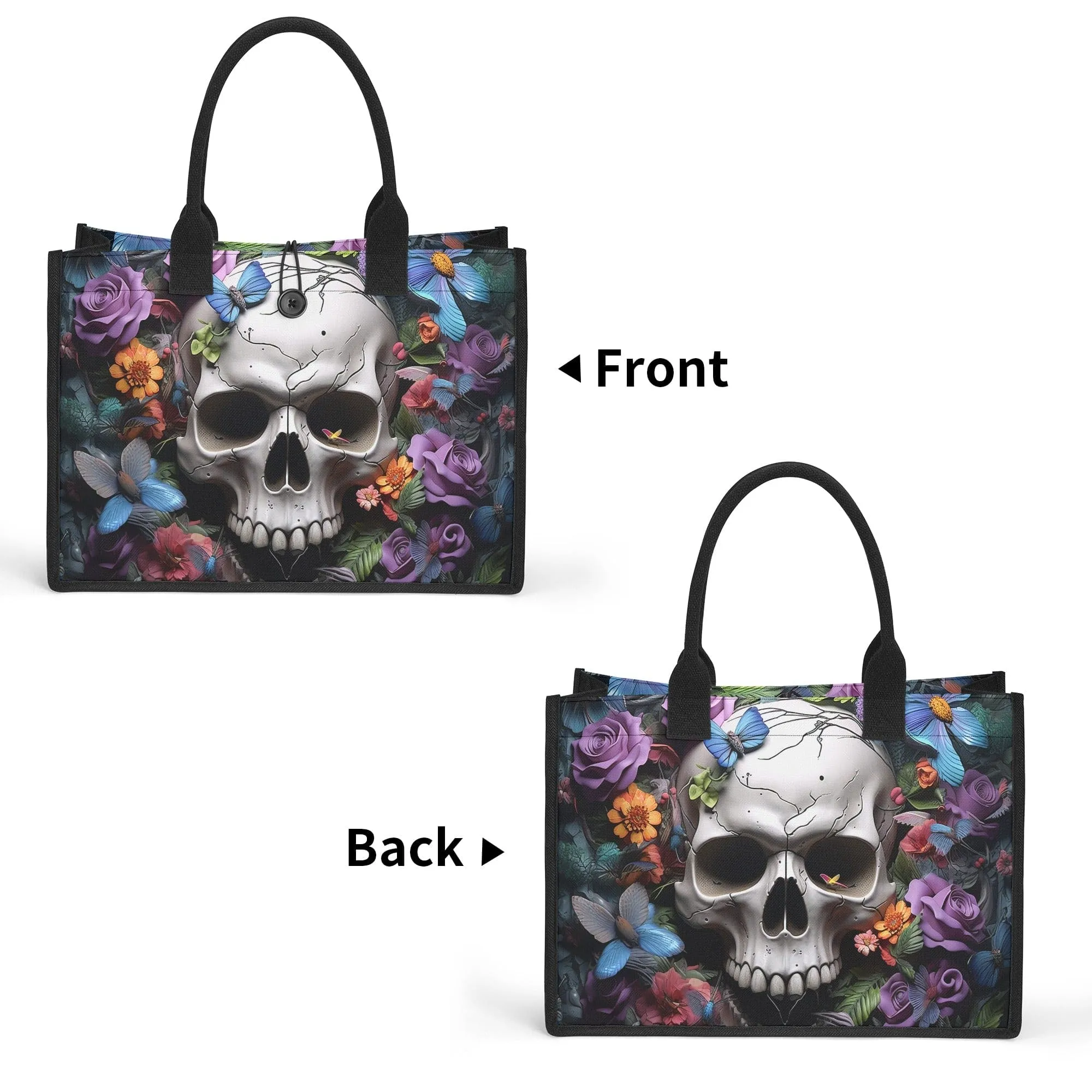 Skull and Floral Butterfly Design Tote Bag A Unique Statement Piece