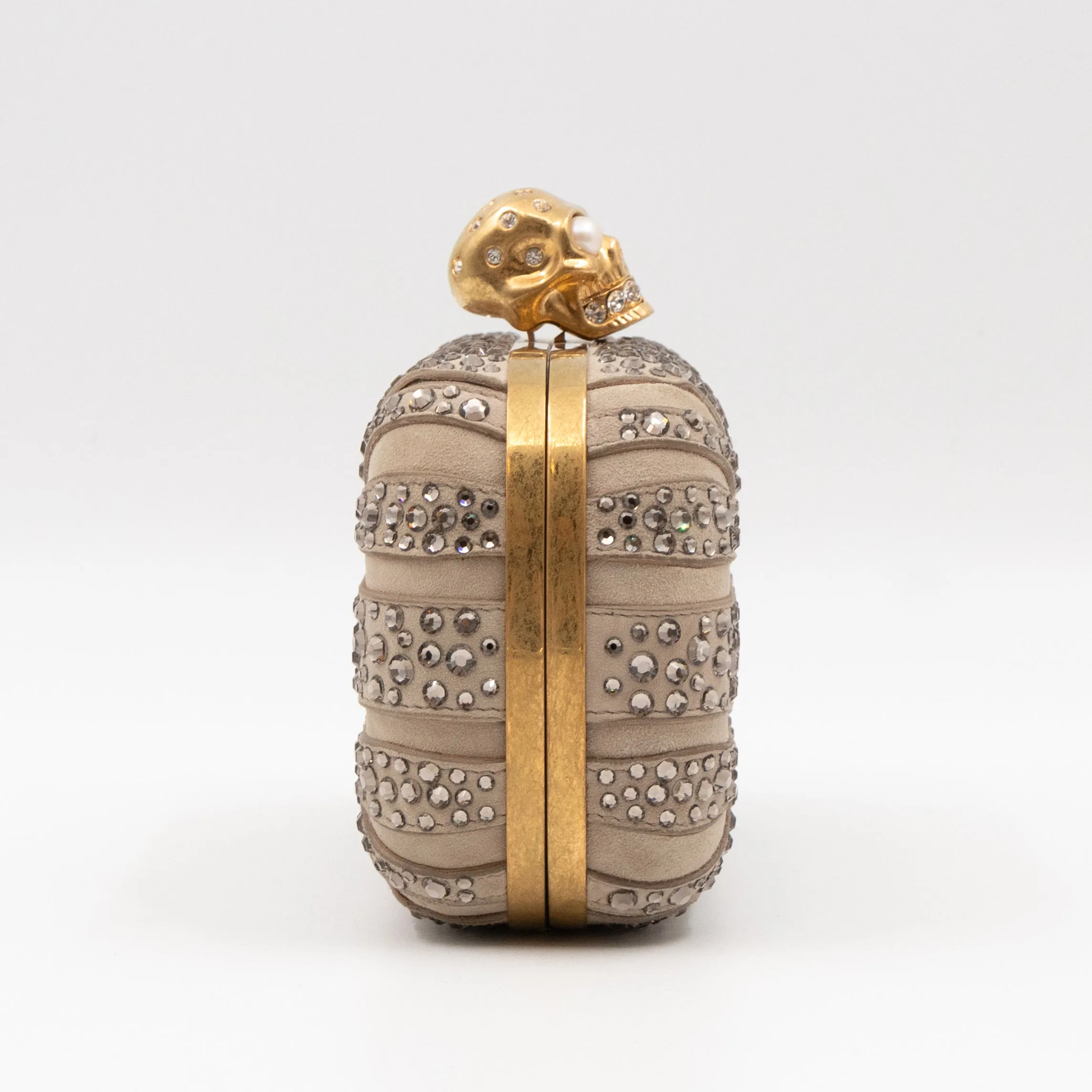 Skull Clutch Britannia Union Jack Crystal Beige Suede