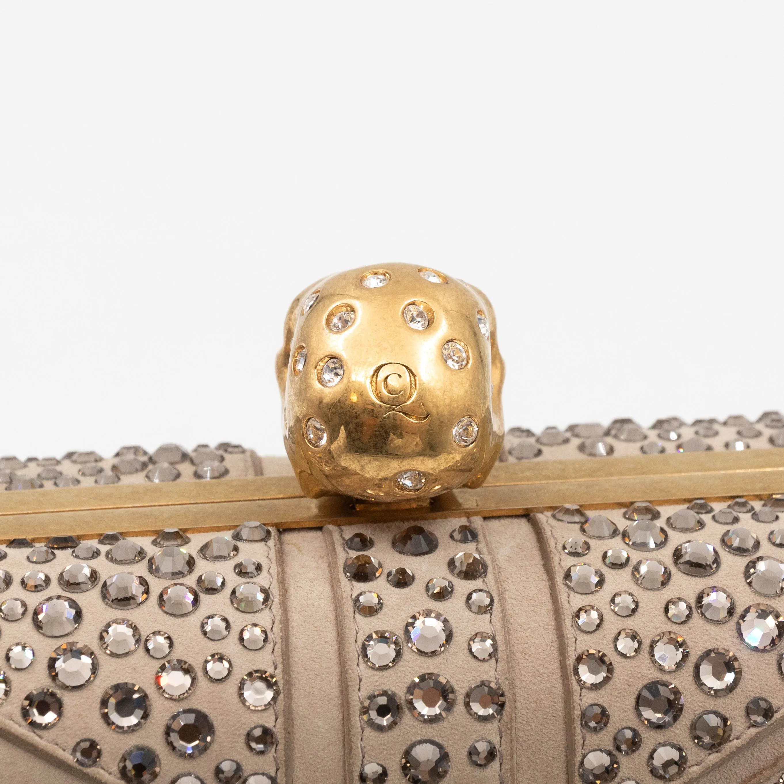 Skull Clutch Britannia Union Jack Crystal Beige Suede