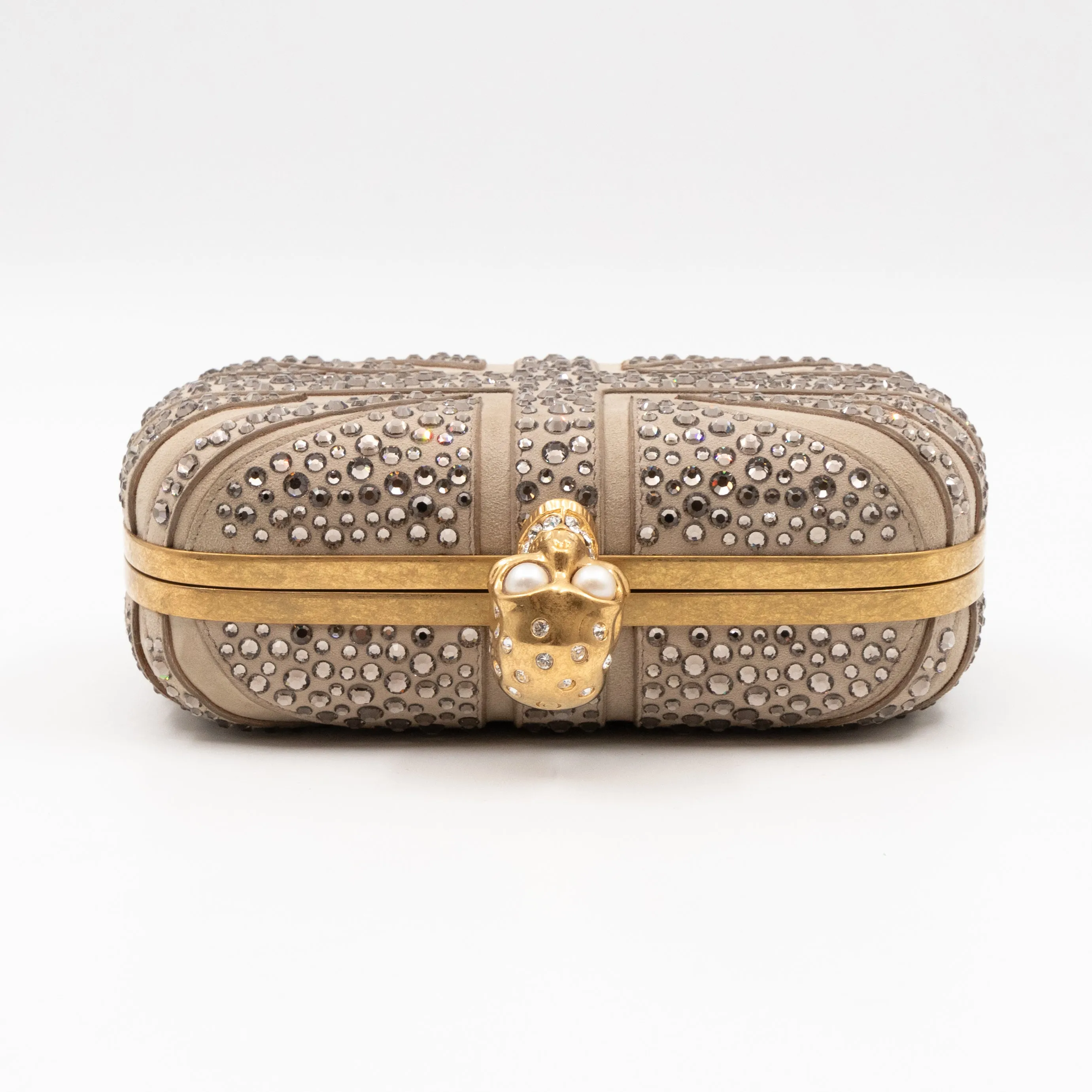 Skull Clutch Britannia Union Jack Crystal Beige Suede
